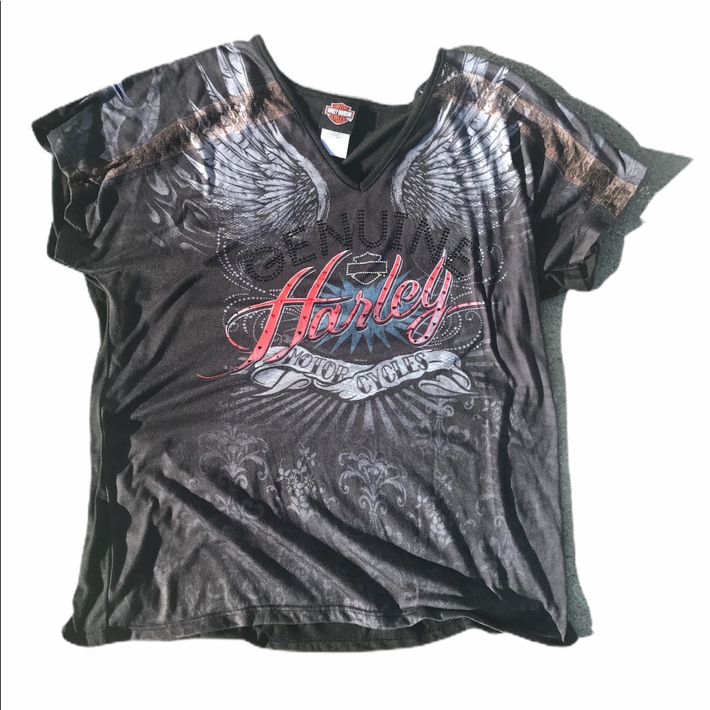 Harley Davidson Rhinestone and Lace T Shirt